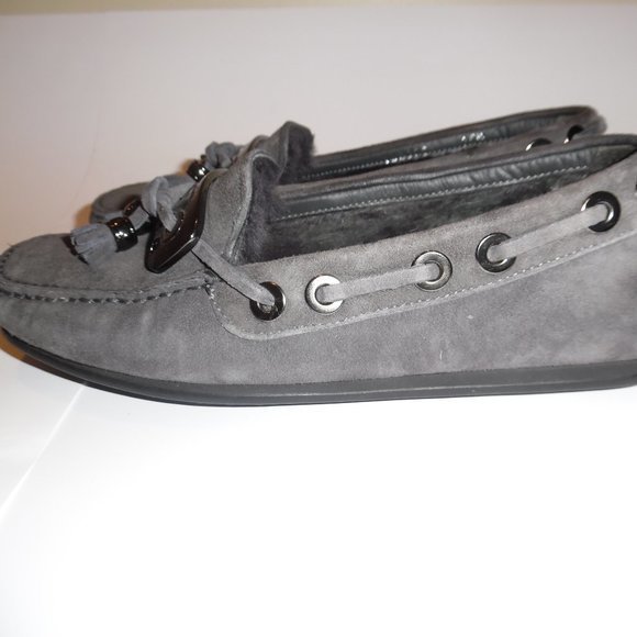 Baldinini Shearling Sheepskin Suede‎ Fur Moccasins Shoes Slip On Loafers - Picture 7 of 13